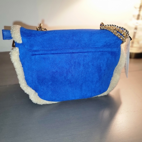 Blue Suede & Shearling Handbag. - Picture 9 of 10
